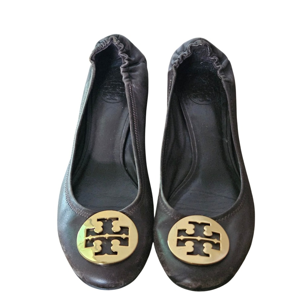 Tory Burch Claire Chocolate Brown Leather Block Heel Logo Pumps Size 7.5